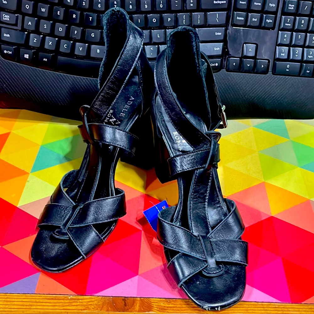 Adele Altman Roma Tall Block Heels with Ankle Straps Real Leather Made in Italy